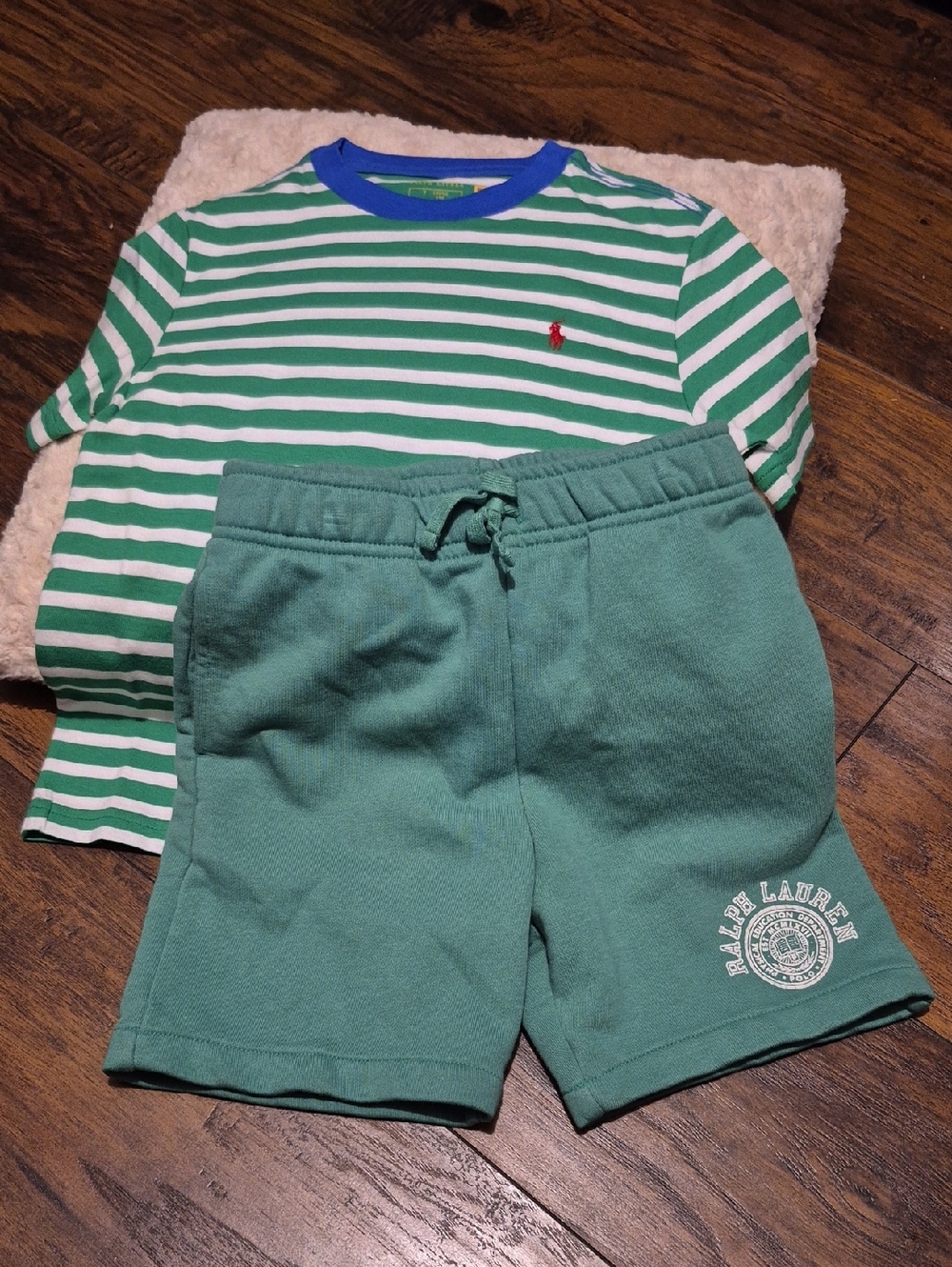 Ralph Lauren Green & White Striped Tee with Green Shorts